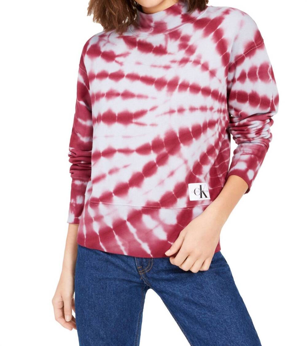 NEW CALVIN KLEIN activewear tie dye dream catcher mock neck cropped sweater in d